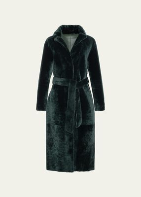 Belted Shearling Overcoat