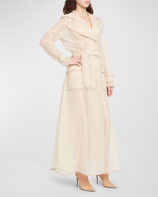 Belted Sheer Long Trench Coat