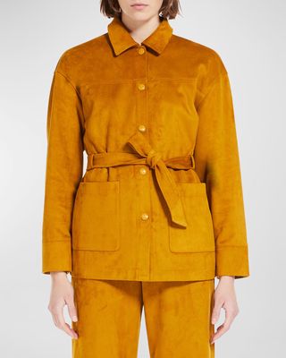 Belted Snap-Front Faux Suede Jacket