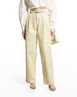 Belted Straight-Leg Ankle Trousers