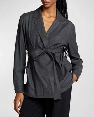 Belted Stretch-Wool Flannel Wrap Top