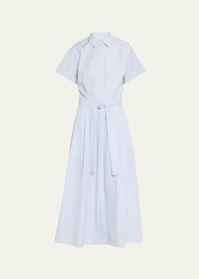 Belted Striped Cotton Midi Shirtdress