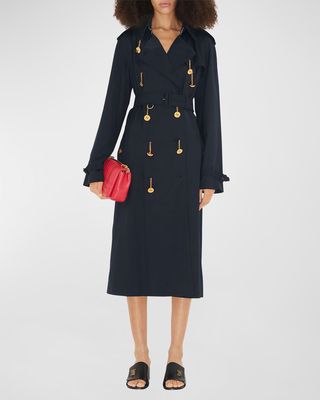 Belted Trench Coat with Chain Button Detail