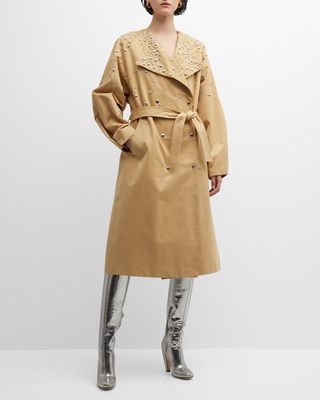 Belted Trench Coat with Studded Details