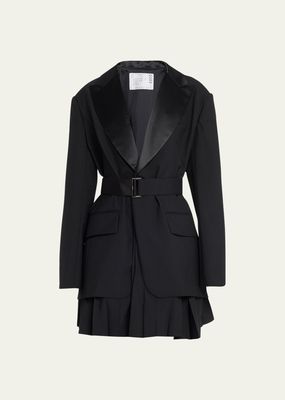 Belted Tuxedo Blazer with Pleated Underpinning