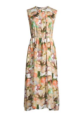 Belted Watercolor Midi-Dress