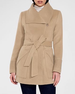 Belted Wide-Collar Wrap Coat