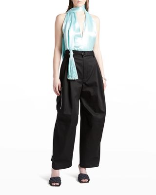 Belted Wide-Leg Twill Cargo Trousers