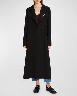 Belted Wool Overcoat with Pin Detail