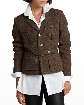 Belted Wool Tweed Utility Jacket