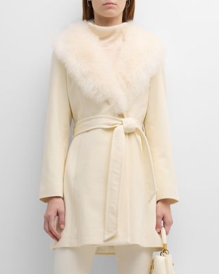Belted Wrap Coat with Cashmere Shearling Collar