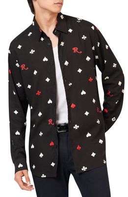 Ben Sherman Classic Fit Full Deck Print Button-Up Shirt in Black