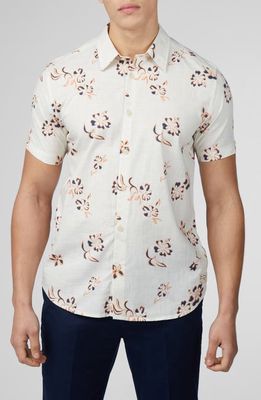 Ben Sherman Floral Short Sleeve Button-Up Shirt in Ivory