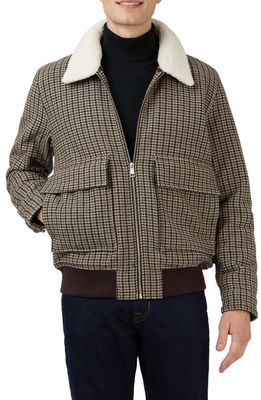 Ben Sherman Heritage Check Coat with Faux Shearling Collar in Sand