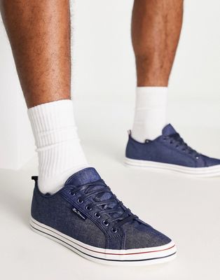 Ben Sherman lace-up stripe sole canvas sneakers in chambray-Blue