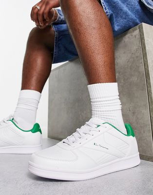 Ben Sherman minimal lace up sneakers in white and green