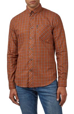 Ben Sherman Plaid Cotton Button-Down Shirt in Dark Orange 