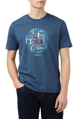 Ben Sherman Retro Tape Target Organic Cotton Graphic T-Shirt in Blue Denim