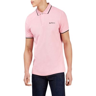 Ben Sherman Signature Tipped Organic Cotton Piqué Polo in Bubble Gum