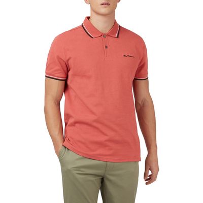 Ben Sherman Signature Tipped Organic Cotton Piqué Polo in Raspberry 