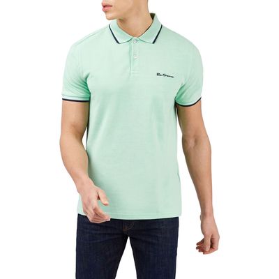 Ben Sherman Signature Tipped Organic Cotton Piqué Polo in Sage 