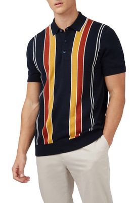 Ben Sherman Vertical Stripe Cotton Polo Shirt in Dark Navy