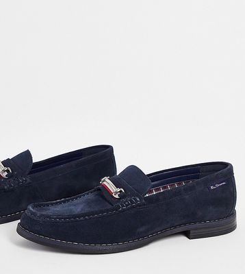 Ben Sherman Wide Fit suede snaffle bar loafers in navy