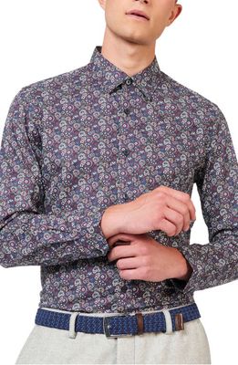Ben Sherman Winter Floral Button-Up Shirt in Plum