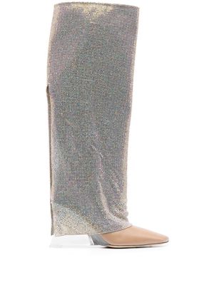 Benedetta Bruzziches Christine crystal-embellished 95mm boots - Neutrals