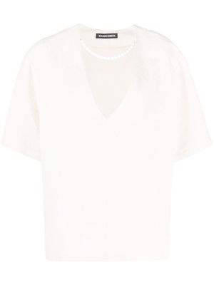 Benjamin Benmoyal bead-collar jacquard T-shirt - Neutrals