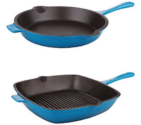 BergHOFF Neo 2-Pc Cast Iron Set: 10" Fry Pan & 1" Grill Pan