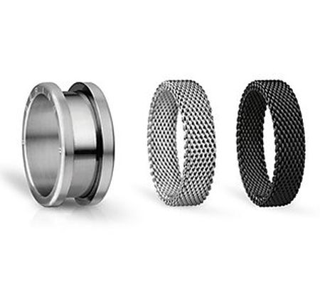 Bering Black IP-Plated & Stainless Interchangea ble Ring Set