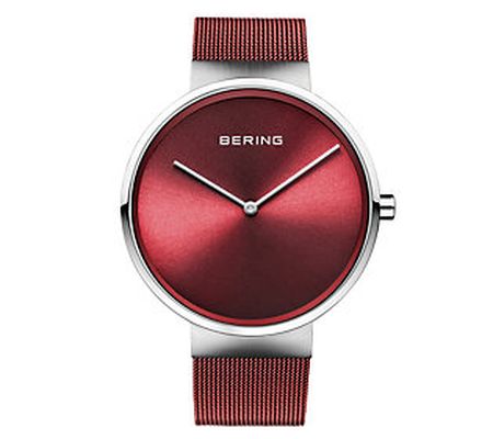 Bering Men's Stainless Red Sunray Dial Watch