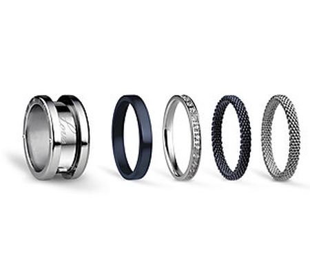 Bering Stainless & Blue Stainless Interchangeab le Ring Set