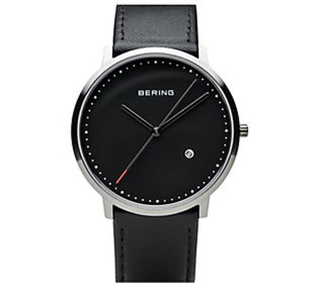 Bering Unisex Black Dial Leather Strap Watch