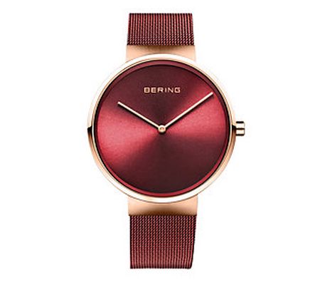 Bering Unisex Red Sunray Dial Milanese Bracelet Watch