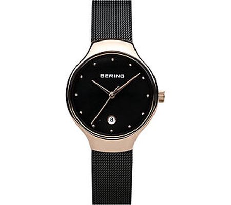 Bering Women's Classic Rosetone & Black Mesh Br acelet Watch