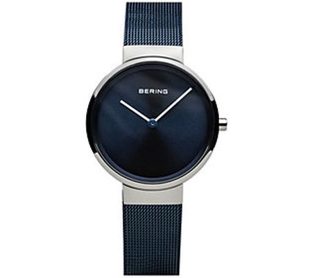 Bering Women's Classic Stainless & Blue Mesh Br acelet Watch