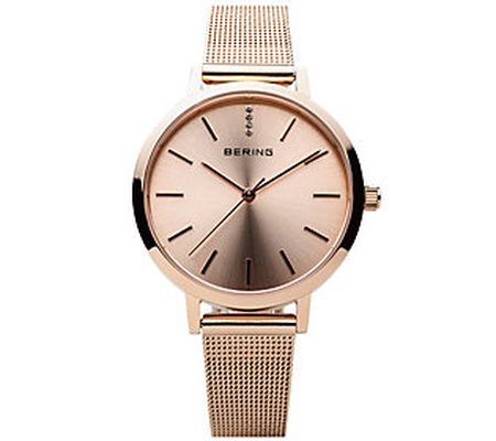 Bering Women's Rosetone Sunray Dial & Mesh Bracelet Watch