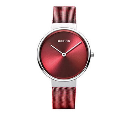 Bering Women's Stainless Red Sunray Dial Watch