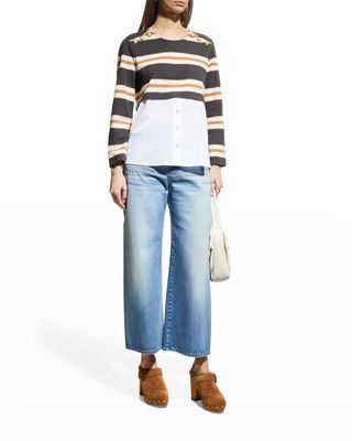 Berite Striped Pullover and Classic Button-Front Layered Top