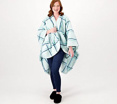 Berkshire Blanket Double Sided Plaid Sherpa Cape Wrap