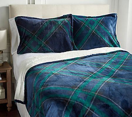 Berkshire Printed Plaid Bonded Dobby Coverlet Set - Twin