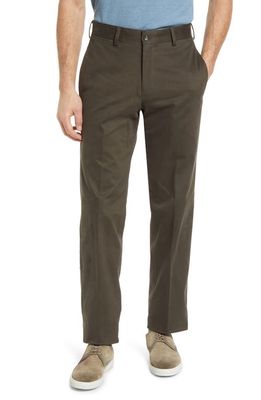 Berle Charleston Khakis Flat Front Stretch Sateen Pants in Olive