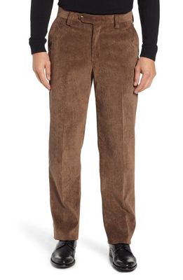 Berle Classic Fit Flat Front Corduroy Trousers in Brown