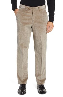 Berle Classic Fit Flat Front Corduroy Trousers in Tan