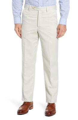 Berle Classic Fit Flat Front Microfiber Performance Trousers in Stone