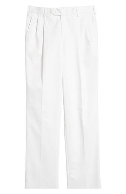 Berle Classic Fit Pleated Cotton Twill Trousers in White