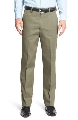 Berle Flat Front Classic Fit Cotton Dress Pants in Olive