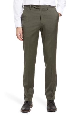 Berle Flat Front Modern Fit Gabardine Stretch Wool Trousers in Olive 